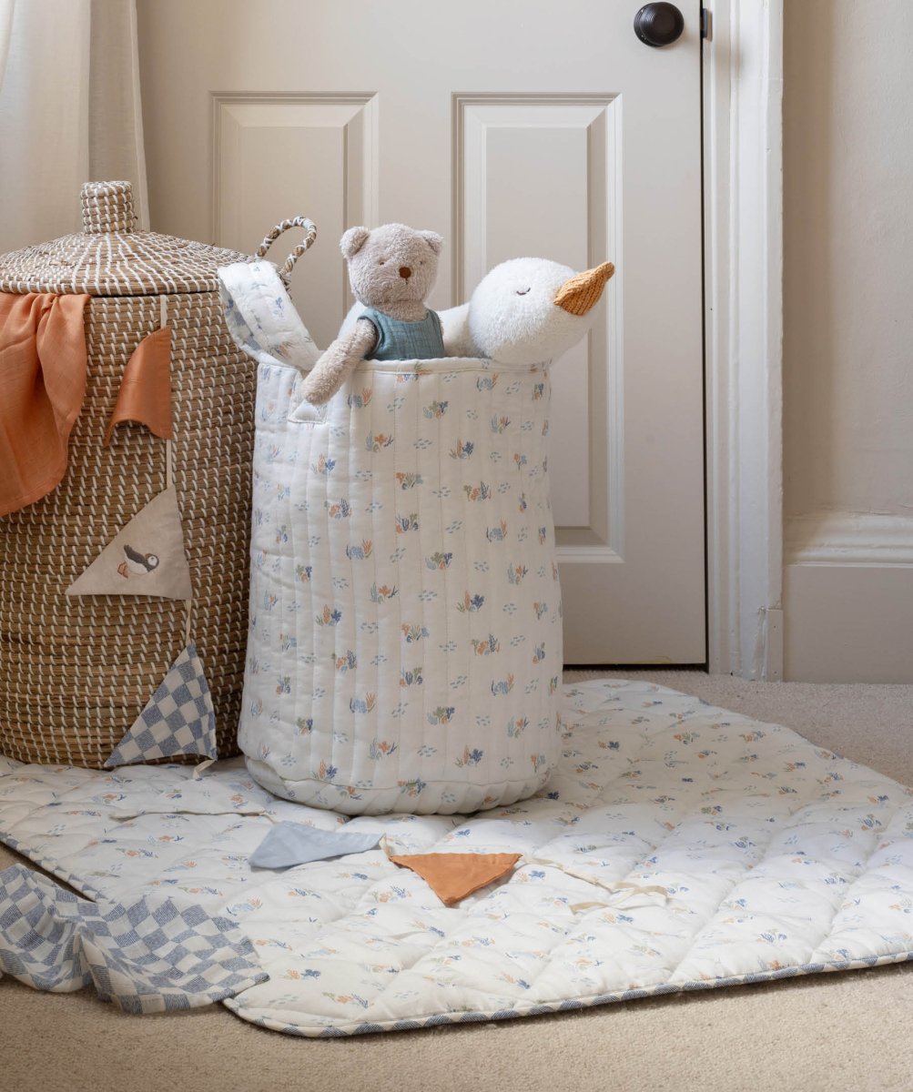 Large Quilted Storage Basket - Coastline / Waves – Storage for children, available at Learning Bugs UK