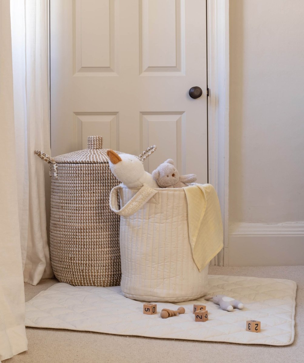 Large Quilted Storage Basket - Wild Chamomile / Daisy Meadow – Storage for children, available at Learning Bugs UK