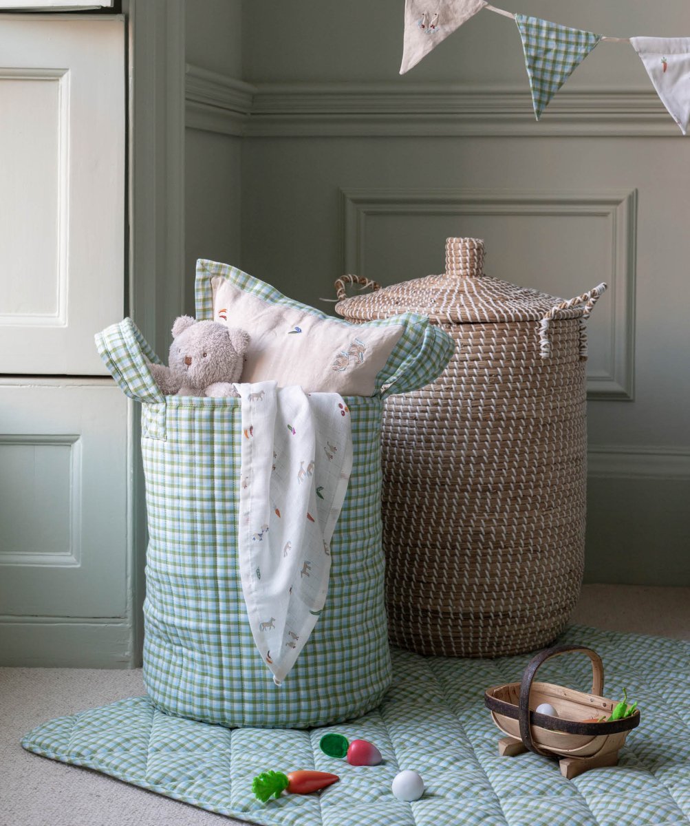 Large Quilted Storage Basket - Greenhouse Gingham / Little Farm – Storage for children, available at Learning Bugs UK