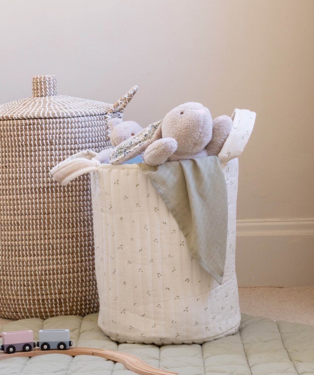 Large Quilted Storage Basket - Nettle Scatter / Birch – Storage for children, available at Learning Bugs UK