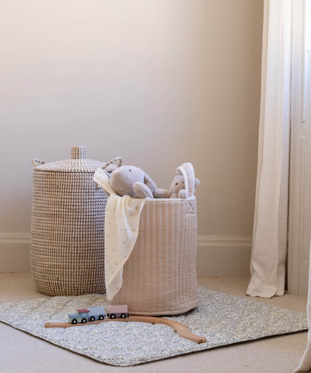 Large Quilted Storage Basket - Nettle Scatter / Birch – Storage for children, available at Learning Bugs UK