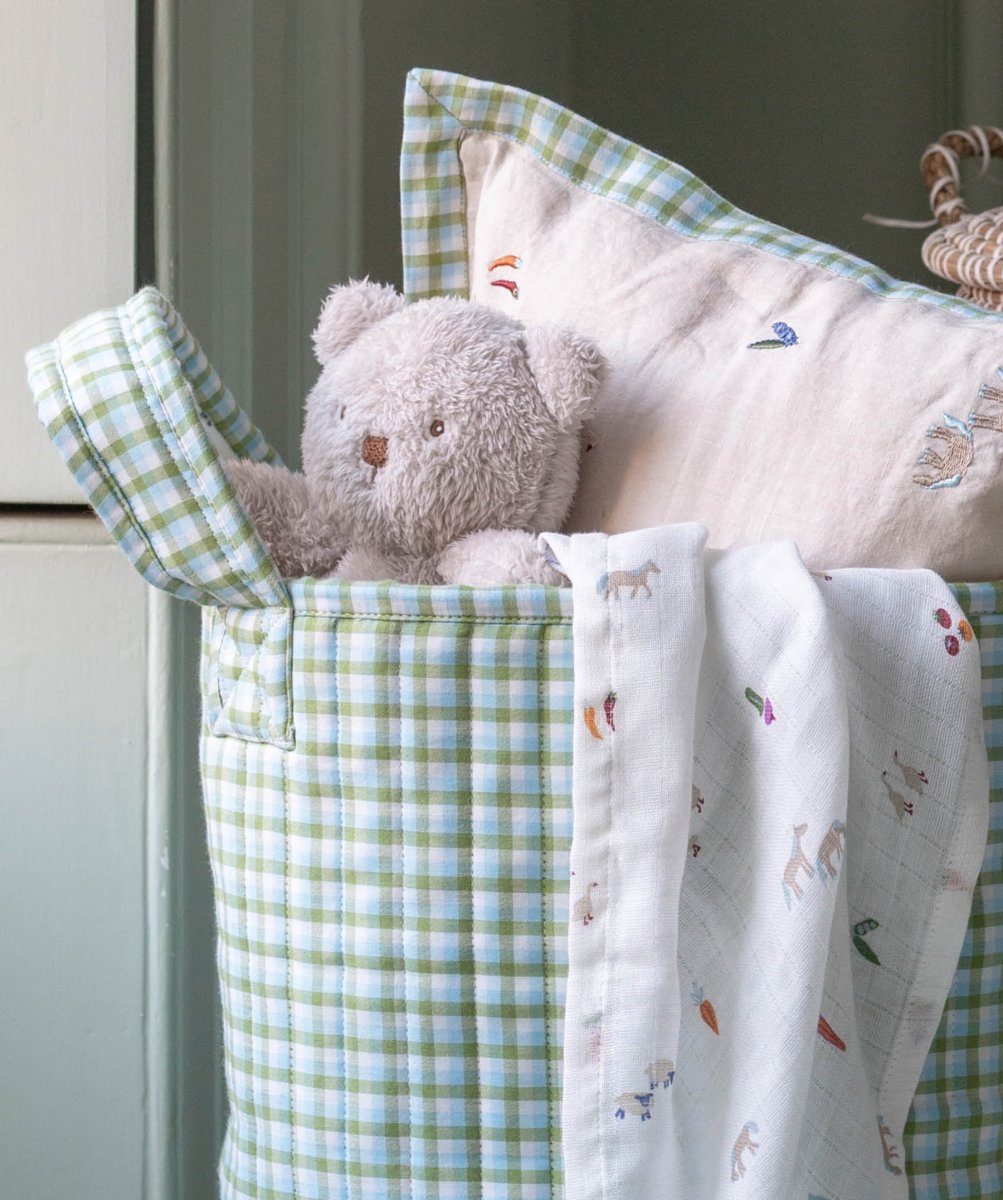 Large Quilted Storage Basket - Greenhouse Gingham / Little Farm – Storage for children, available at Learning Bugs UK