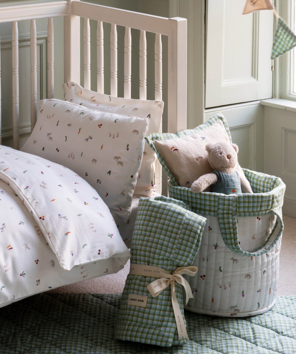 Large Quilted Storage Basket - Greenhouse Gingham / Little Farm – Storage for children, available at Learning Bugs UK