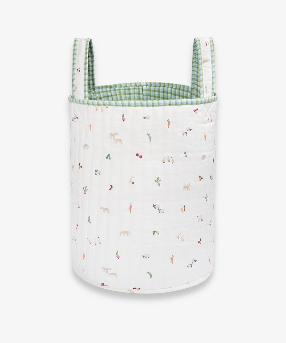 Large Quilted Storage Basket - Greenhouse Gingham / Little Farm – Storage for children, available at Learning Bugs UK