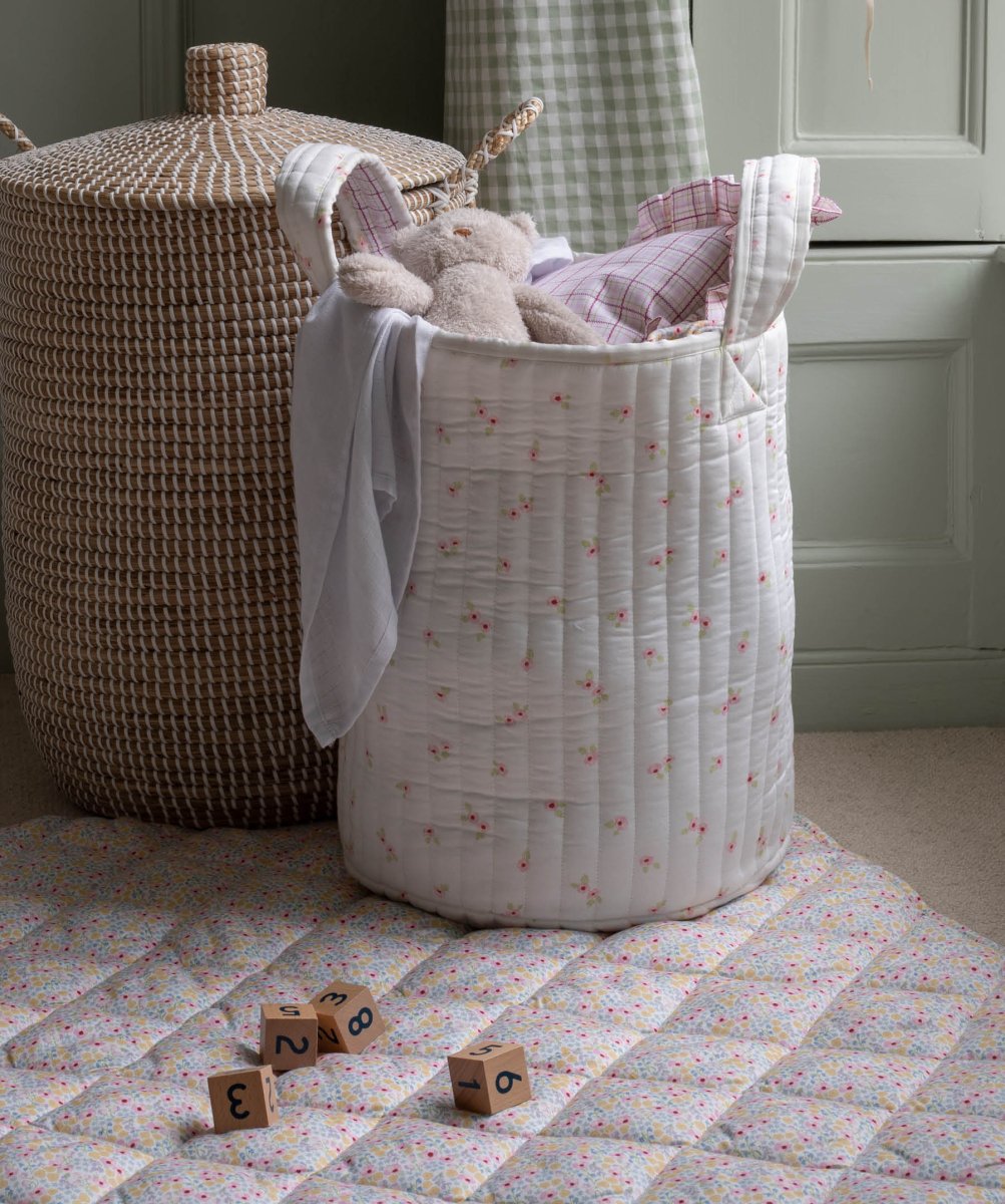 Large Quilted Storage Basket - Anemone / Pink Check – Storage for children, available at Learning Bugs UK