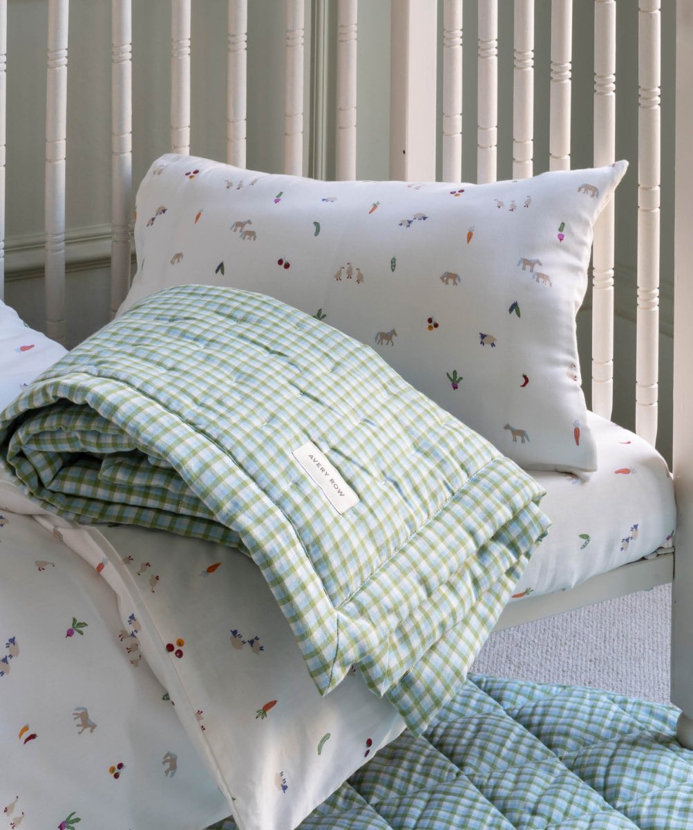 Quilted Cotbed Bedspread - Greenhouse Gingham – Bedding for children, available at Learning Bugs UK