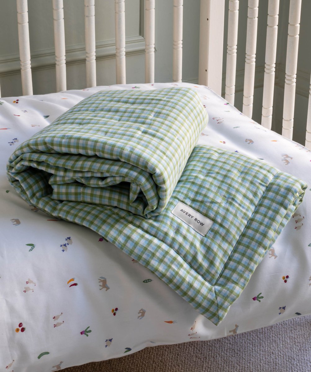 Quilted Cotbed Bedspread - Greenhouse Gingham – Bedding for children, available at Learning Bugs UK