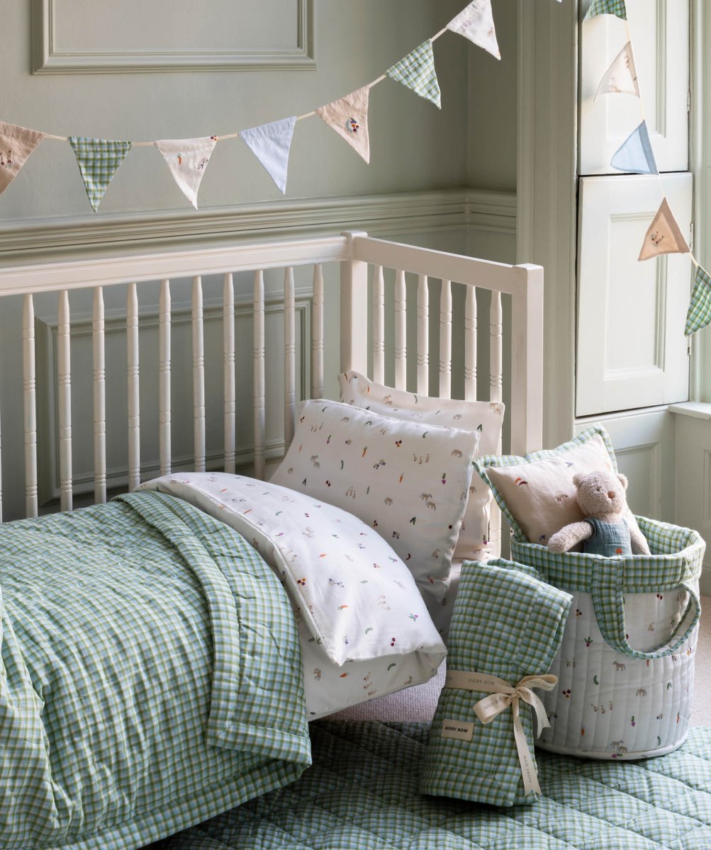 Quilted Cotbed Bedspread - Greenhouse Gingham – Bedding for children, available at Learning Bugs UK