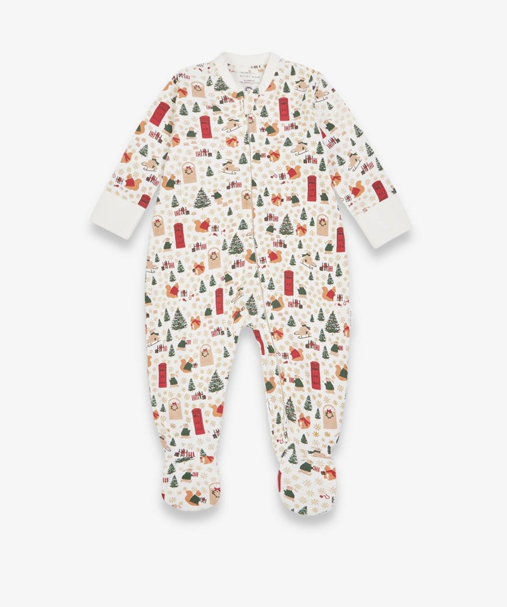 Avery Row Christmas Baby Jersey Sleepsuit - Festive Forest – Baby Clothing for children, available at Learning Bugs UK