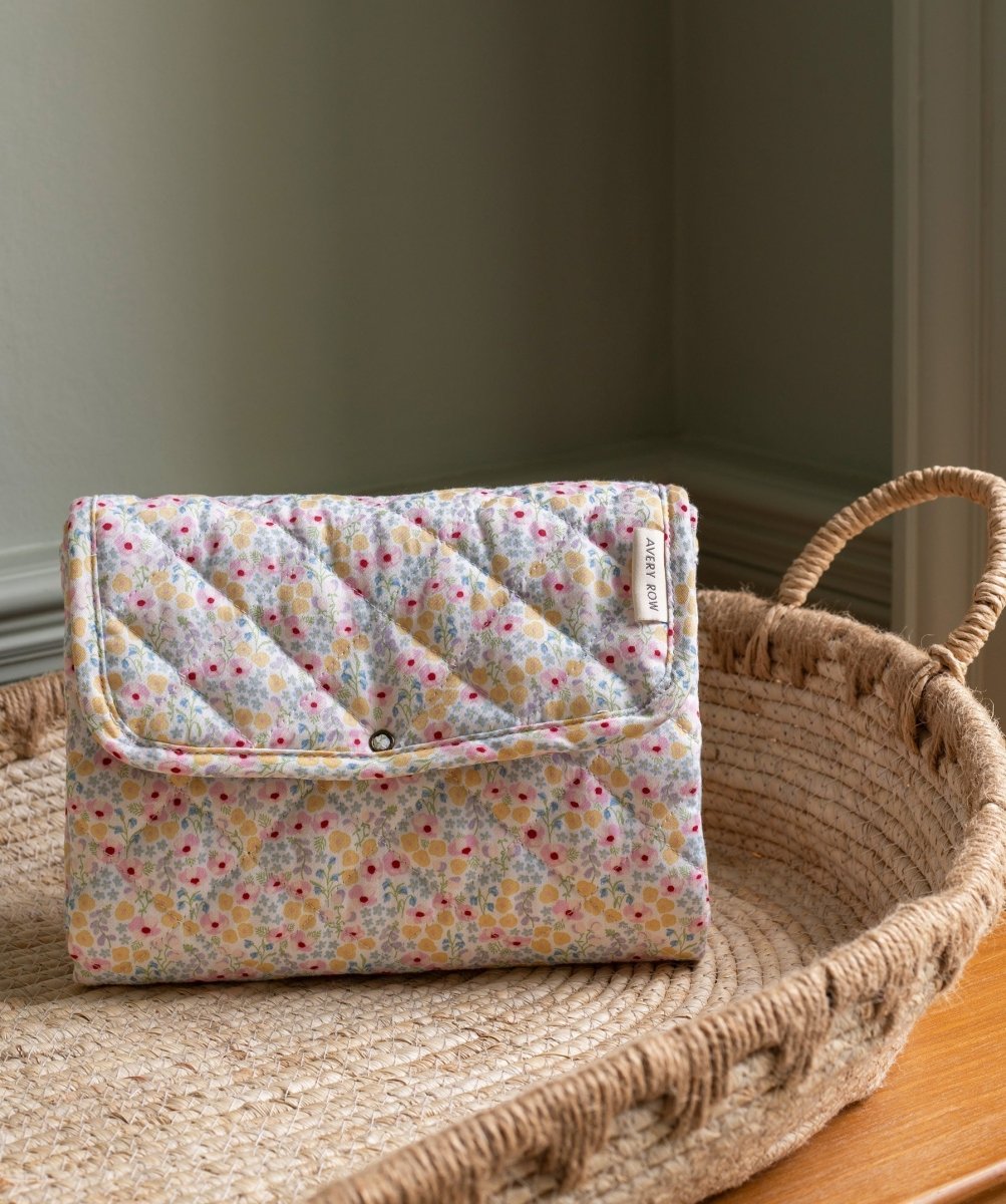 Cotton Travel Baby Changing Mat - Wildflower Garden – Changing Bags & Travel Changing Mats for children, available at Learning Bugs UK