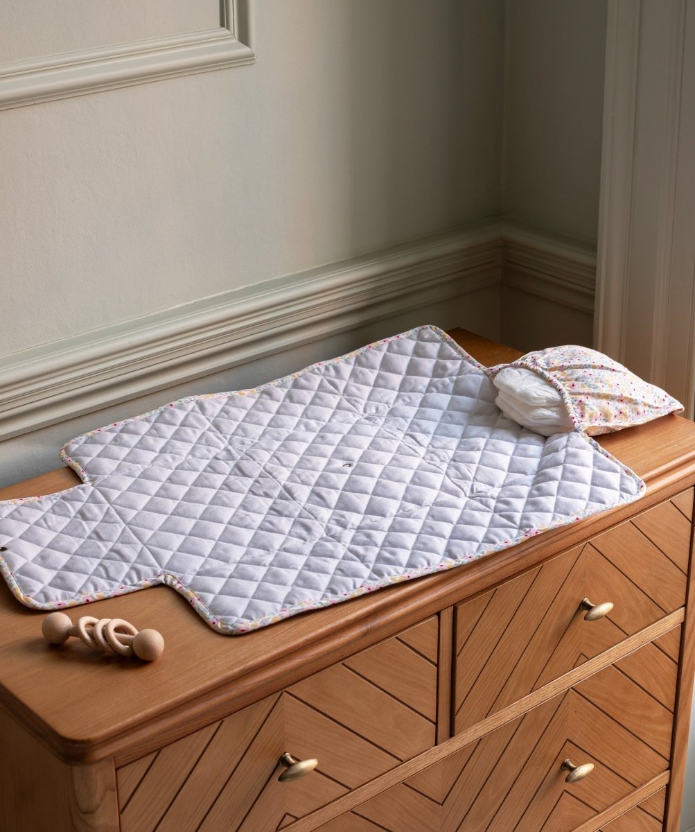 Cotton Travel Baby Changing Mat - Wildflower Garden – Changing Bags & Travel Changing Mats for children, available at Learning Bugs UK