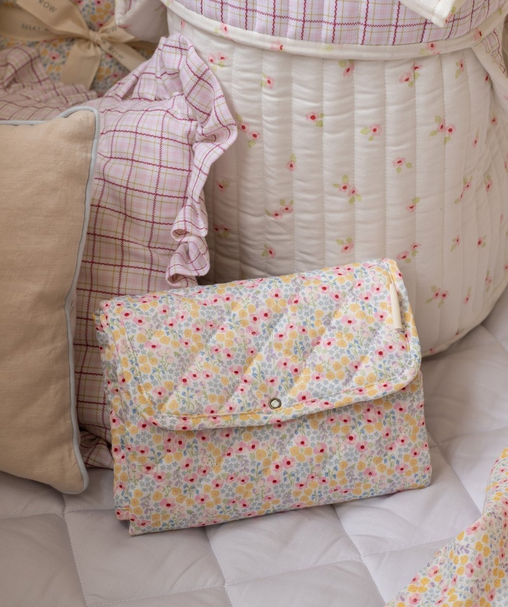 Cotton Travel Baby Changing Mat - Wildflower Garden – Changing Bags & Travel Changing Mats for children, available at Learning Bugs UK