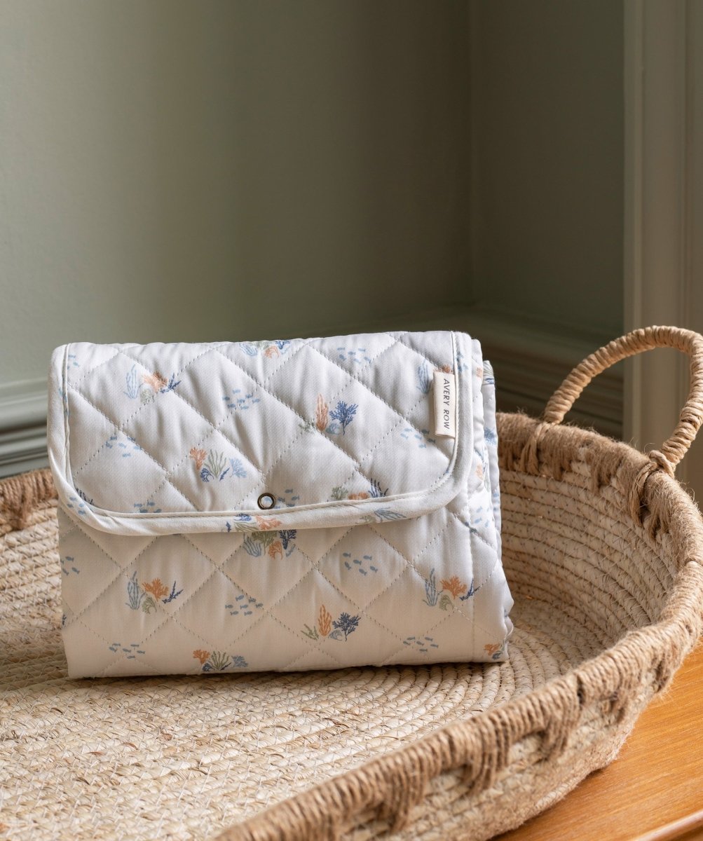 Cotton Travel Baby Changing Mat - Coastline – Changing Bags & Travel Changing Mats for children, available at Learning Bugs UK