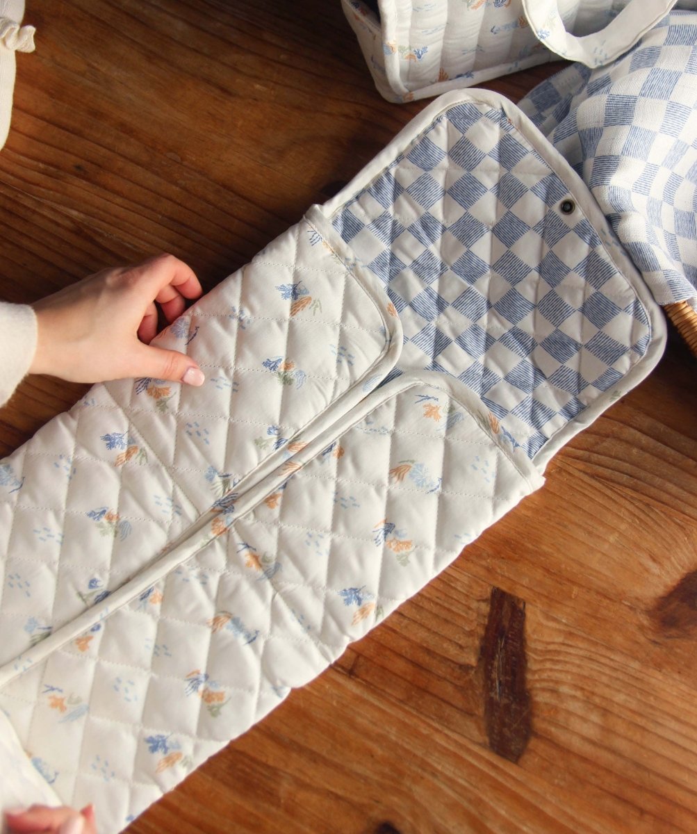 Cotton Travel Baby Changing Mat - Coastline – Changing Bags & Travel Changing Mats for children, available at Learning Bugs UK