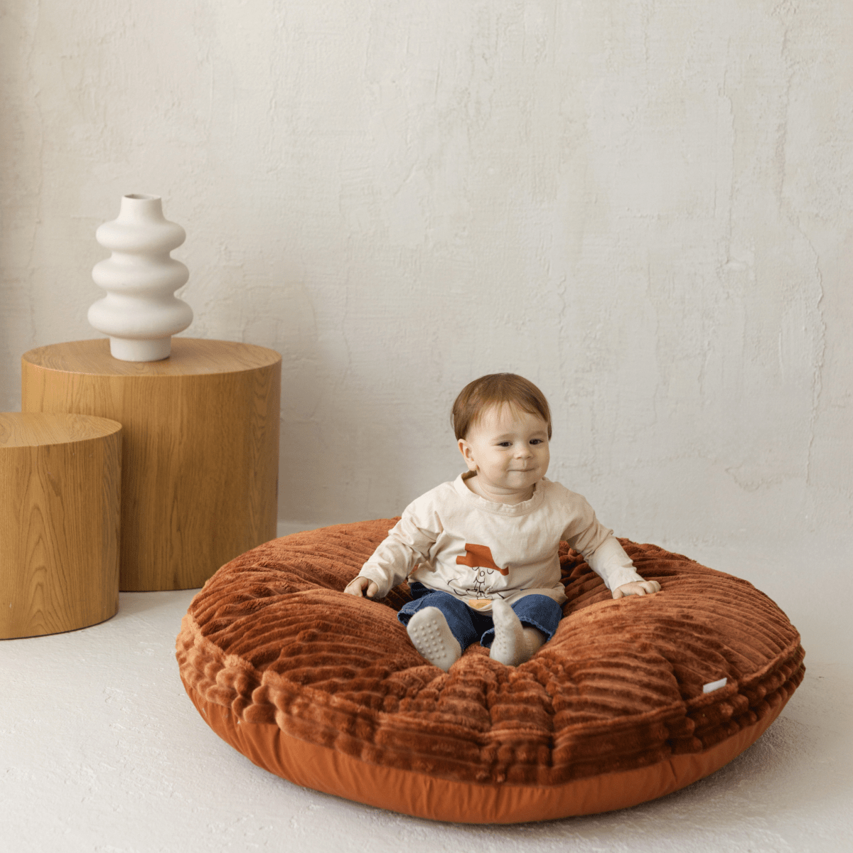 MINICAMP Large Kids Floor Cushion with a terracotta corduroy cover – Floor Pillows for children, available at Learning Bugs UK
