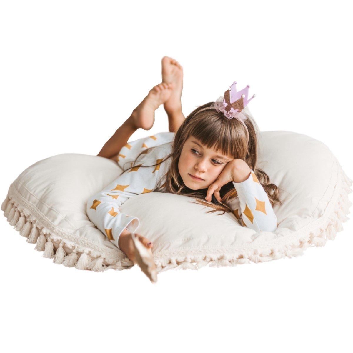 MINICAMP Large Floor Cushion with Tassels in Ecru – Floor Pillows for children, available at Learning Bugs UK