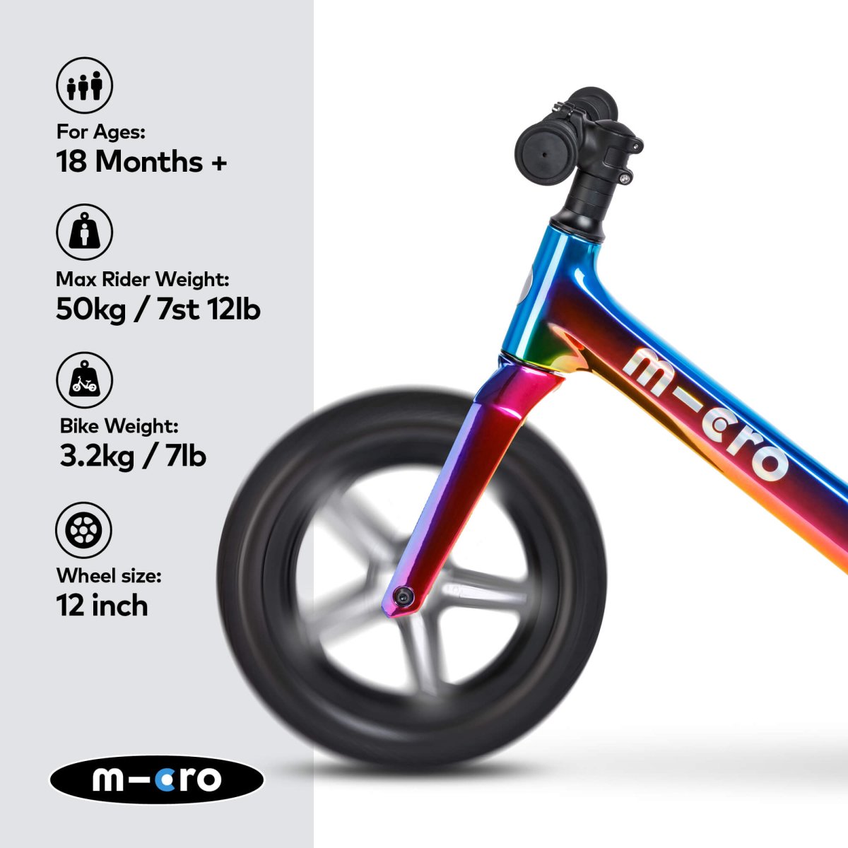 Micro Scooters Micro Balance Bike Ultra LED Neochrome – Balance Bikes for children, available at Learning Bugs UK