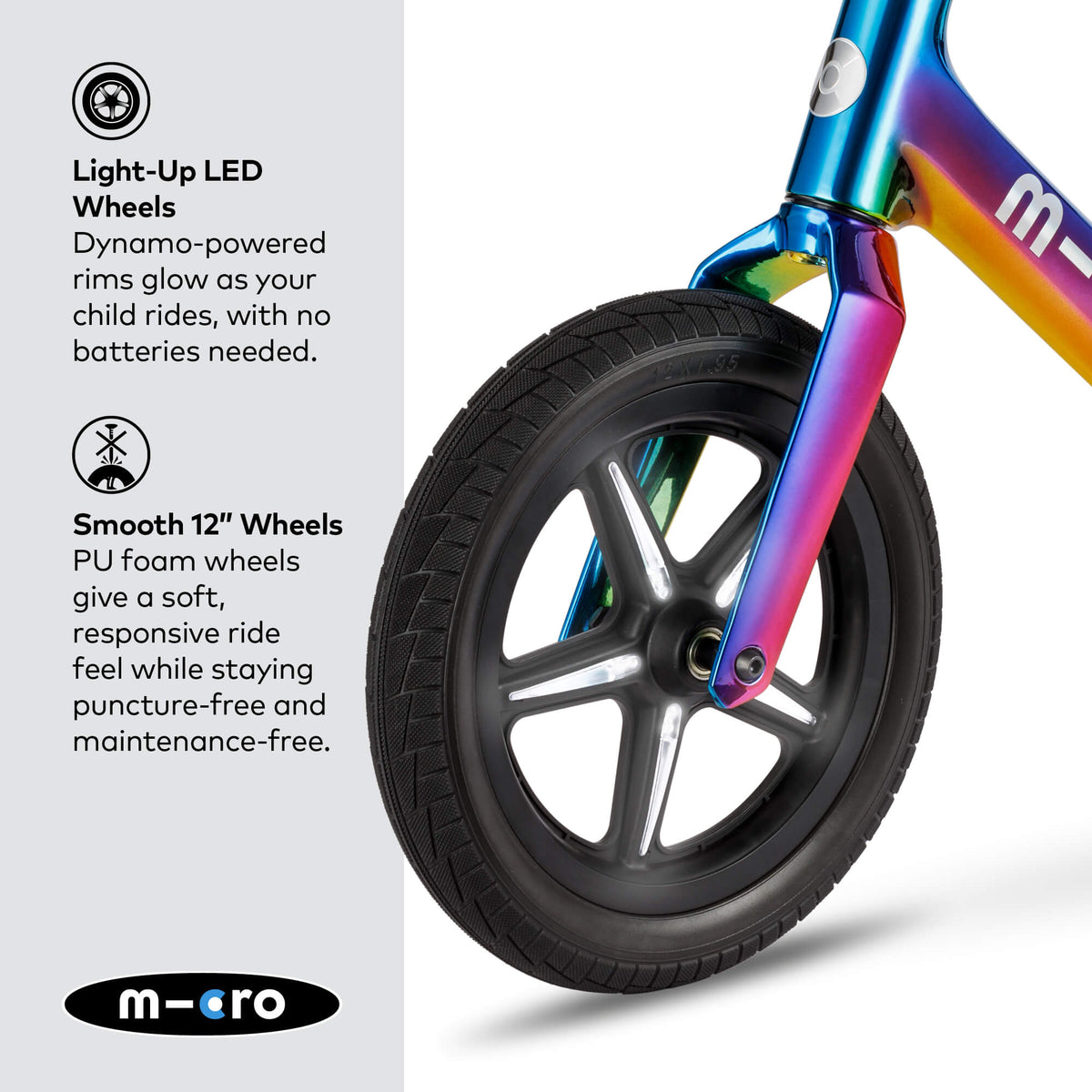 Micro Scooters Micro Balance Bike Ultra LED Neochrome – Balance Bikes for children, available at Learning Bugs UK