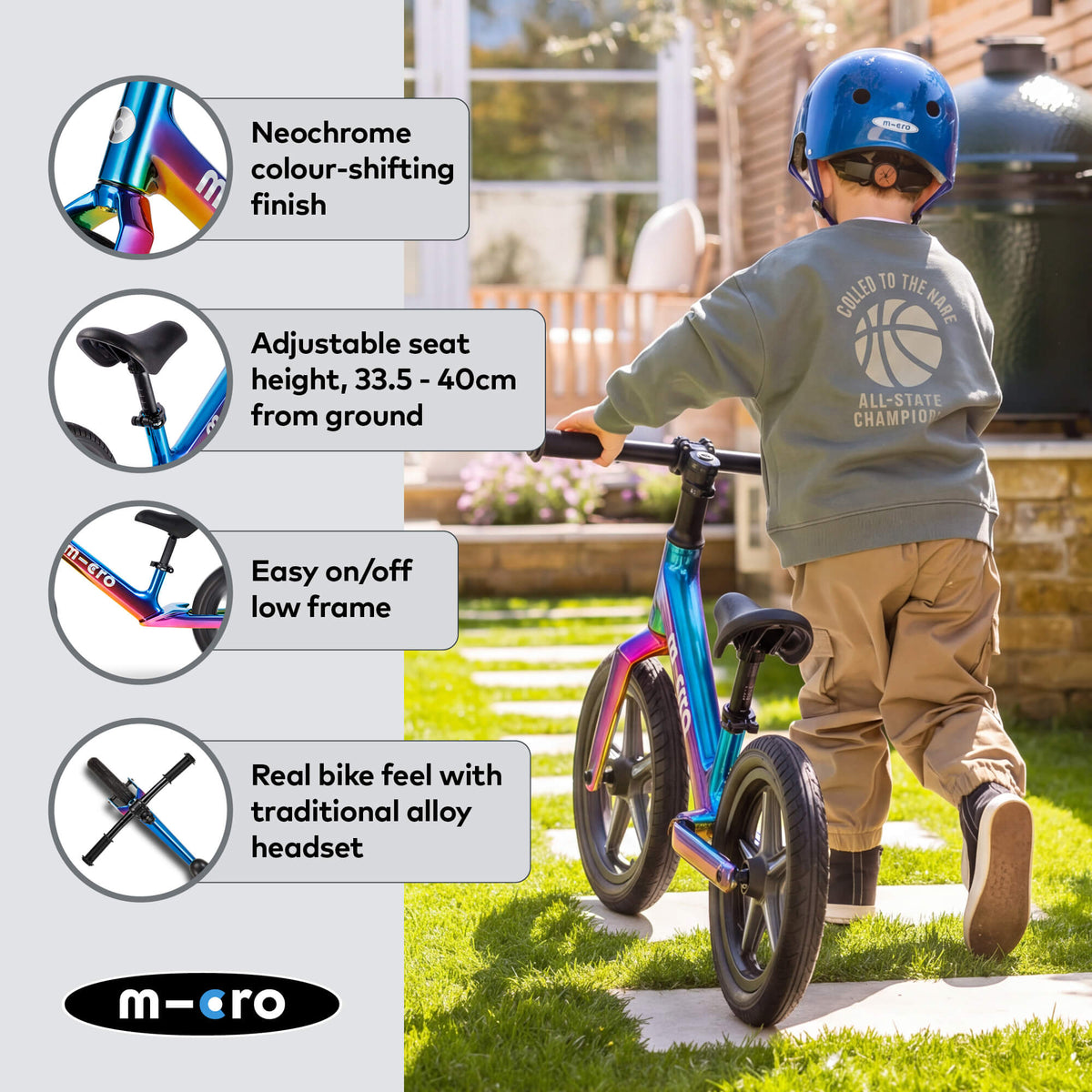 Micro Scooters Micro Balance Bike Ultra LED Neochrome – Balance Bikes for children, available at Learning Bugs UK