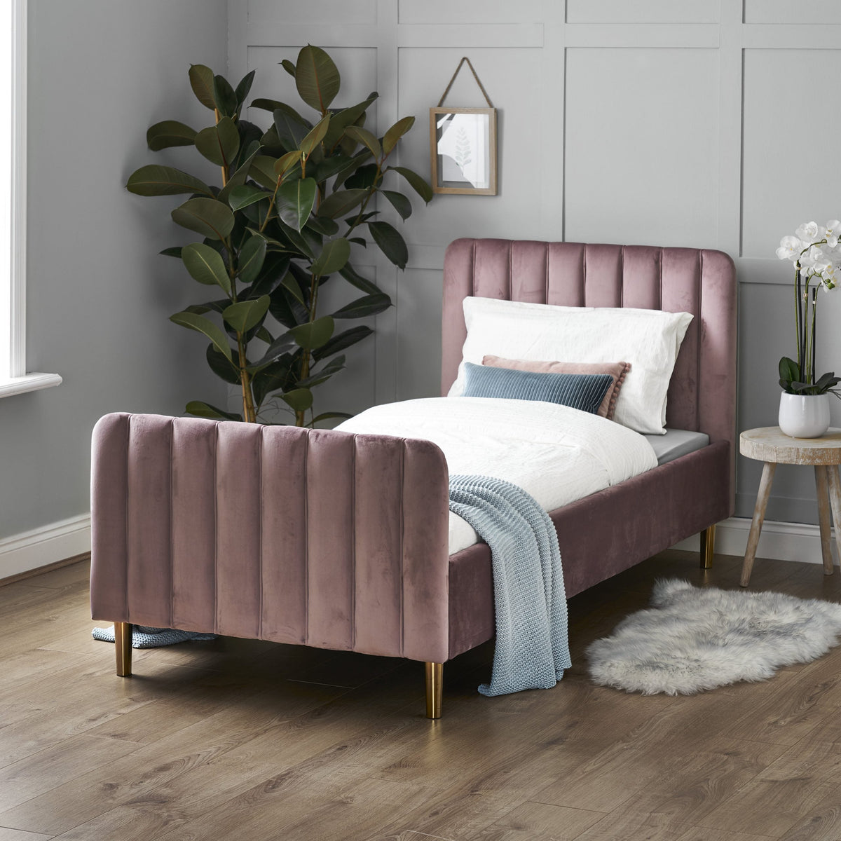 Obaby Gatsby Velvet Single Bed - Dusty Pink