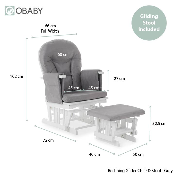 Obaby Reclining Glider Chair & Stool - Grey