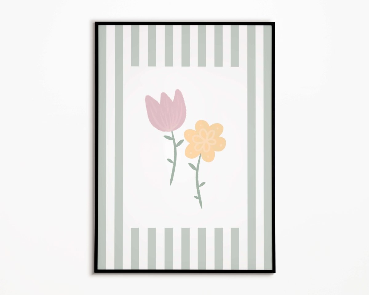 Flowers Print - Green Stripes – for children, available at Learning Bugs UK