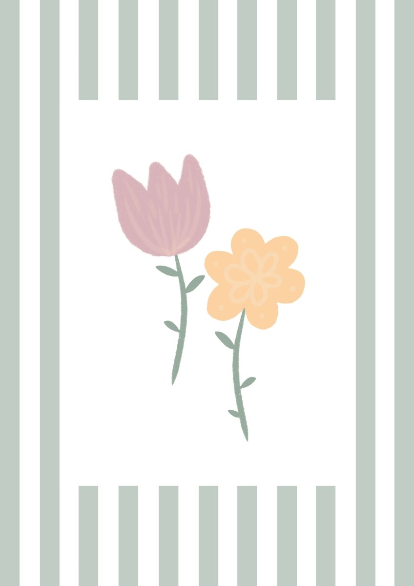 Flowers Print - Green Stripes – for children, available at Learning Bugs UK