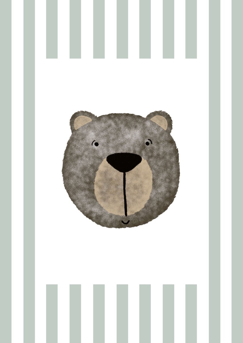 Bear Print - Green Stripes – for children, available at Learning Bugs UK