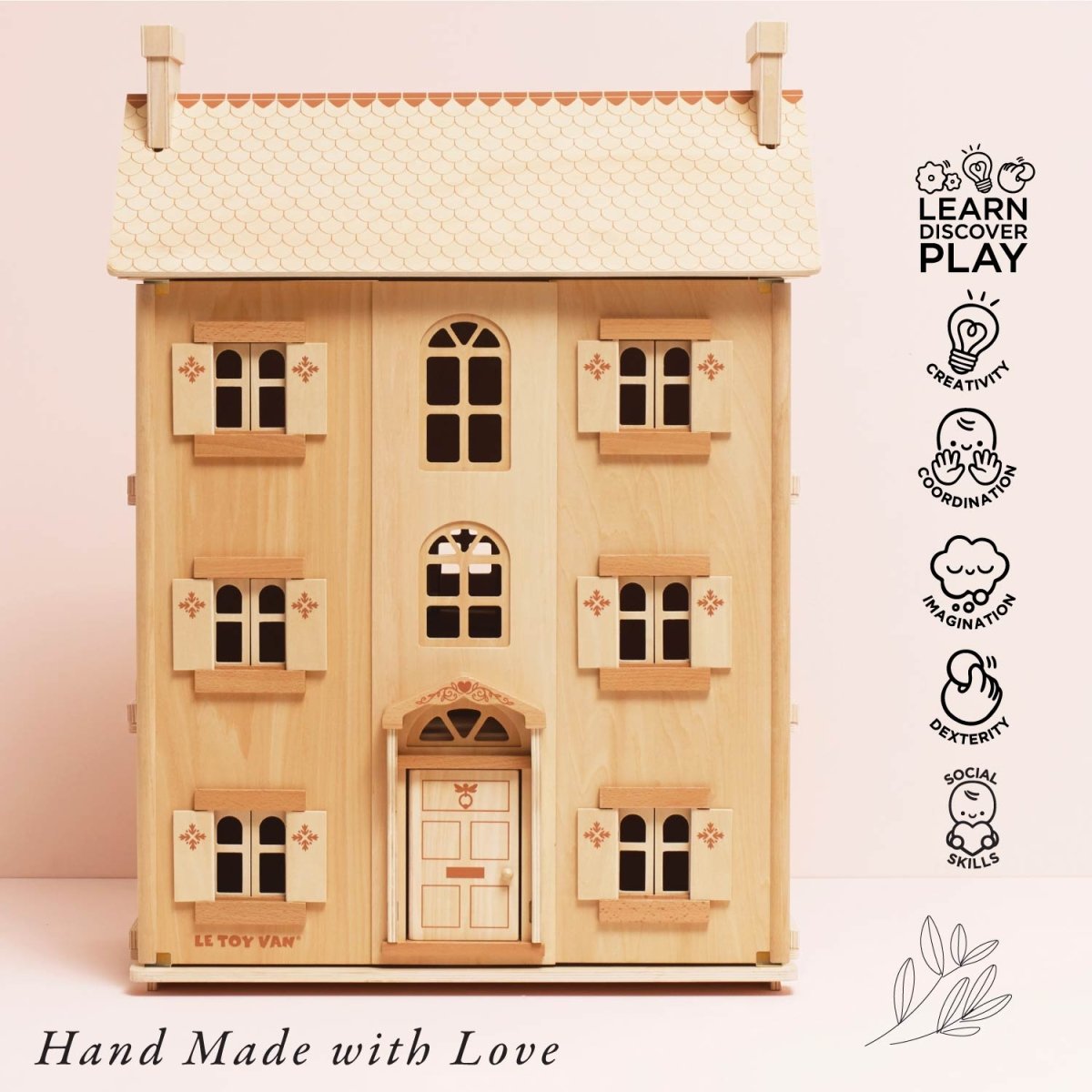 The Grand Natural Wood Dolls House – Dollhouses for children, available at Learning Bugs UK