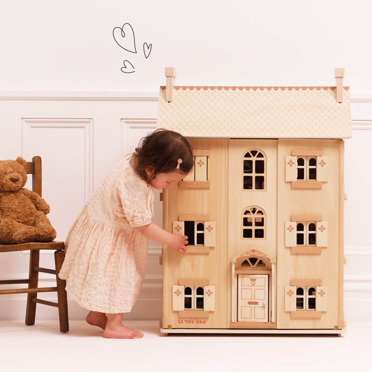 The Grand Natural Wood Dolls House – Dollhouses for children, available at Learning Bugs UK