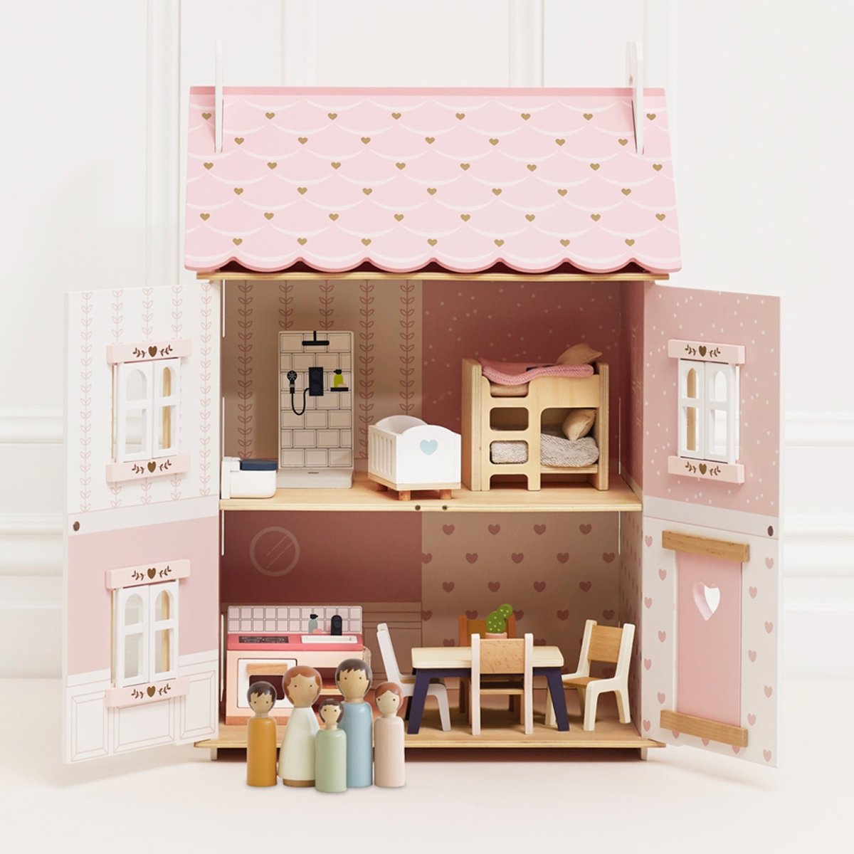 Roseheart Wooden Dolls House, Furniture and Family – Dollhouses for children, available at Learning Bugs UK