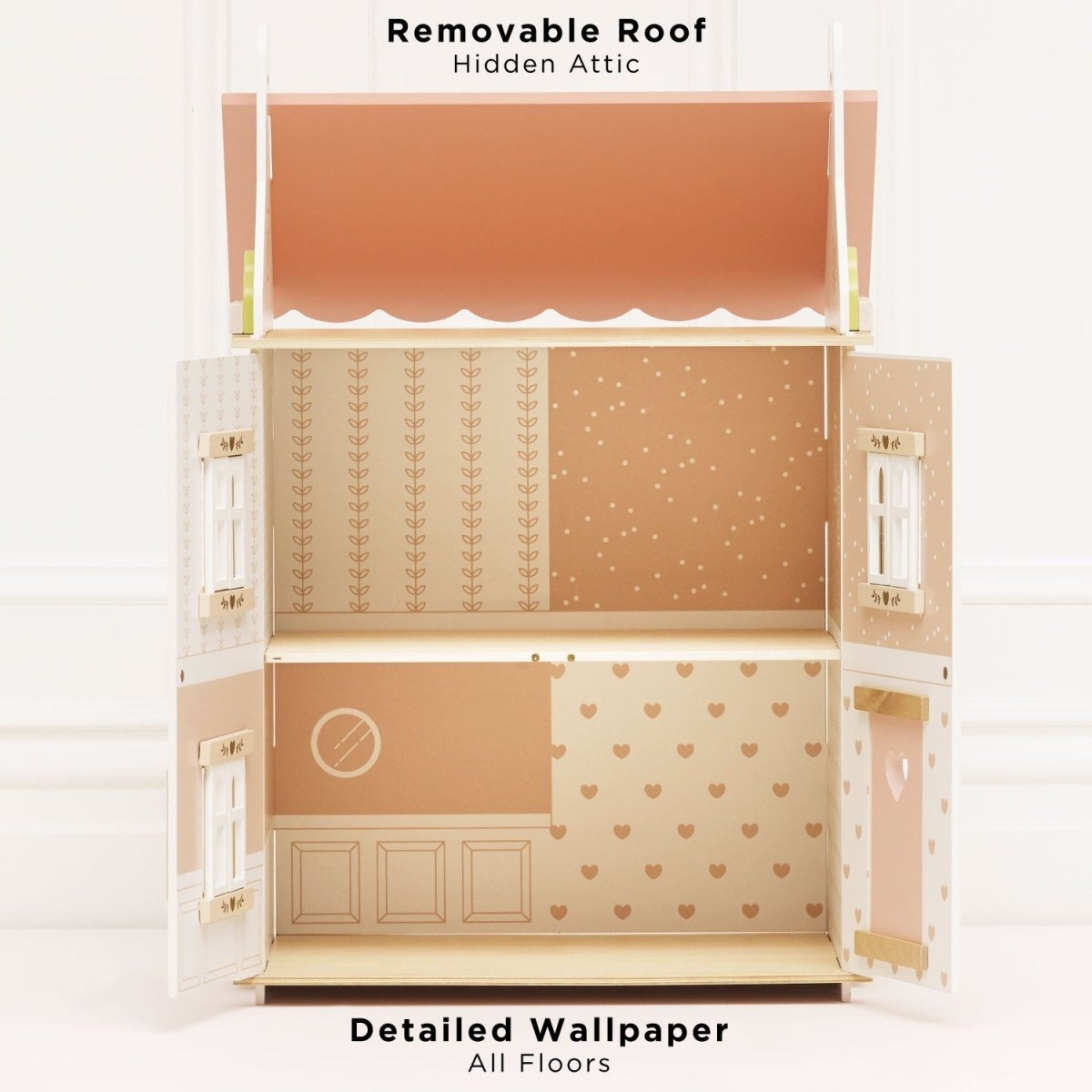 Roseheart Wooden Dolls House, Furniture and Family – Dollhouses for children, available at Learning Bugs UK