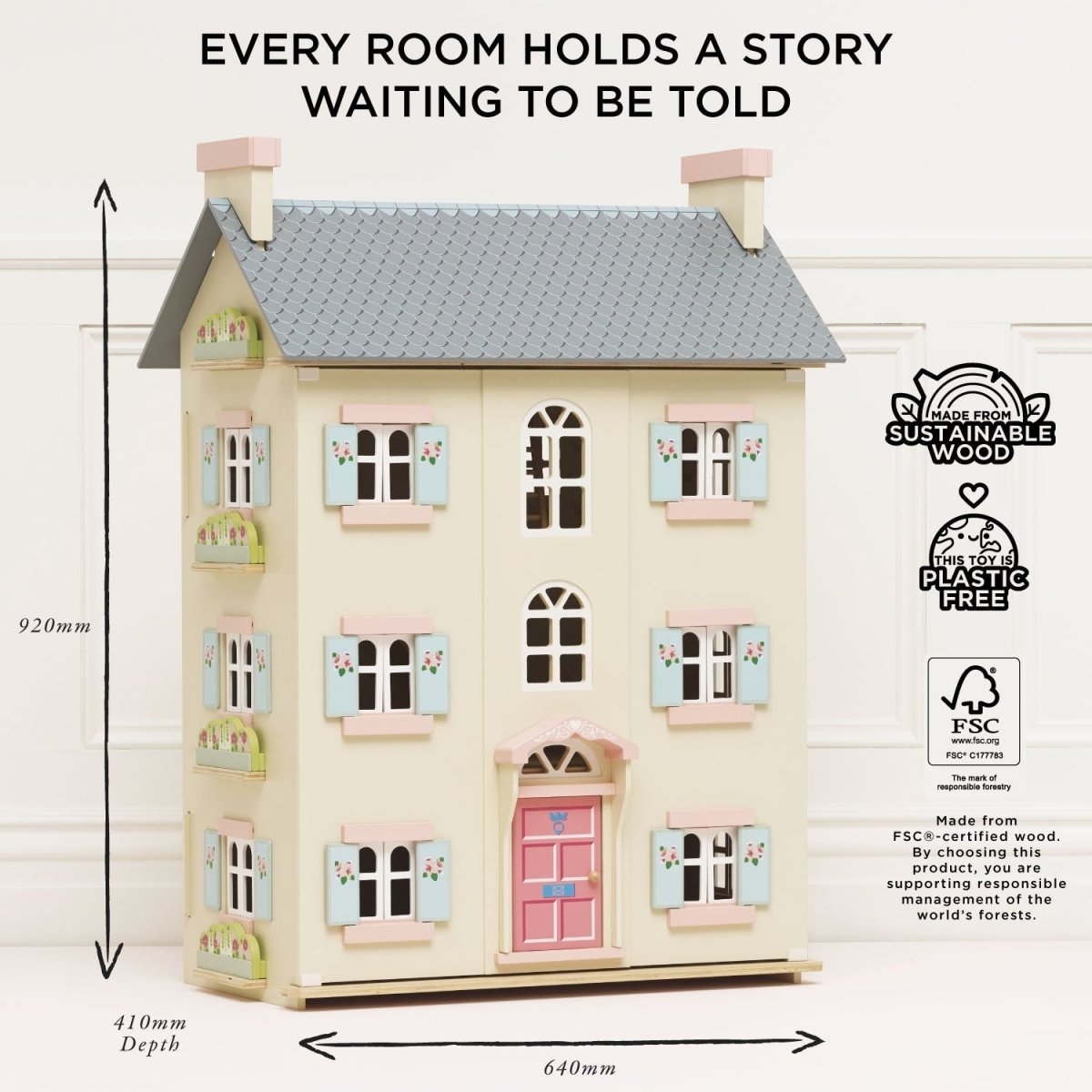 Cherry Tree Hall Wooden Dolls House – Dollhouses for children, available at Learning Bugs UK