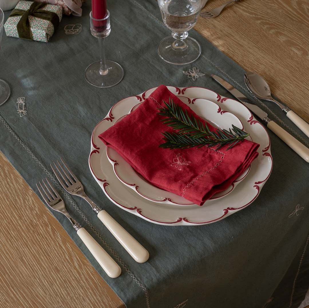 Buy Embroidered Linen Napkins, Set of 4 - Berry | Christmas for kids by Learning Bugs UK