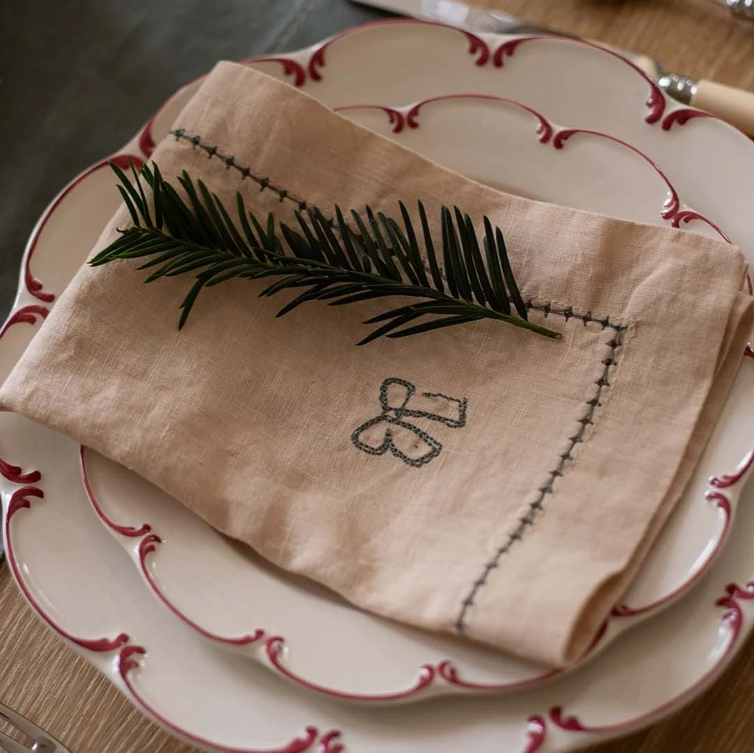 Embroidered Linen Napkins, Set of 4 - Natural