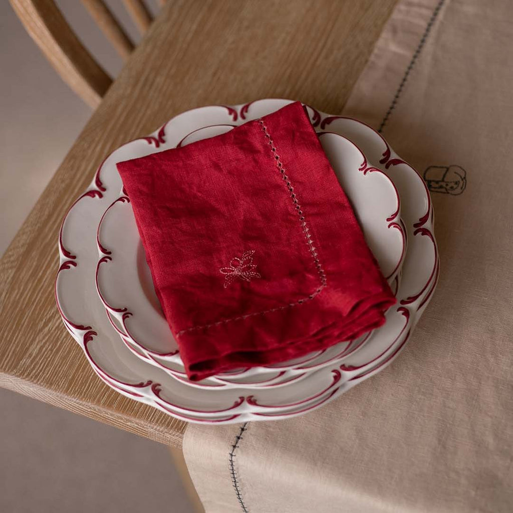 Embroidered Linen Napkins, Set of 4 - Berry