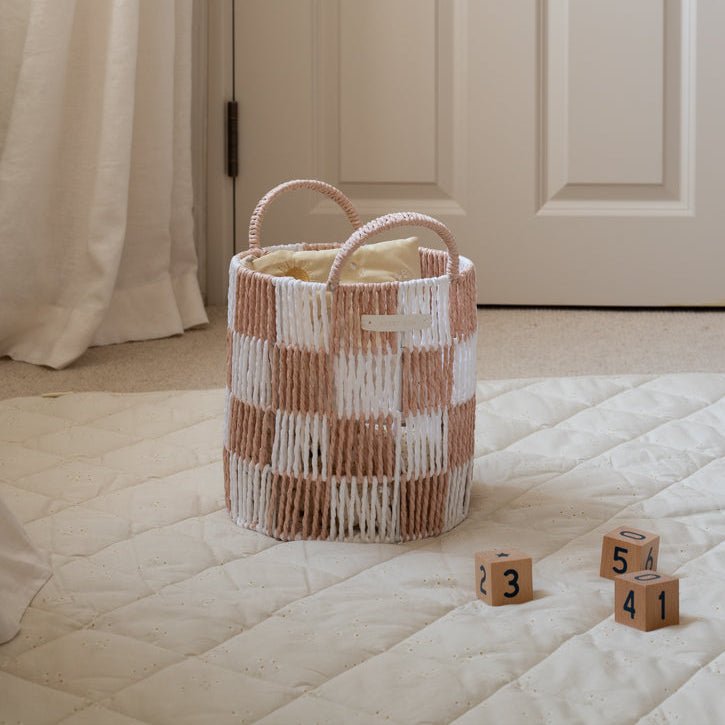 Buy Checkerboard Storage Basket Small - Nude | Storage for kids by Learning Bugs UK
