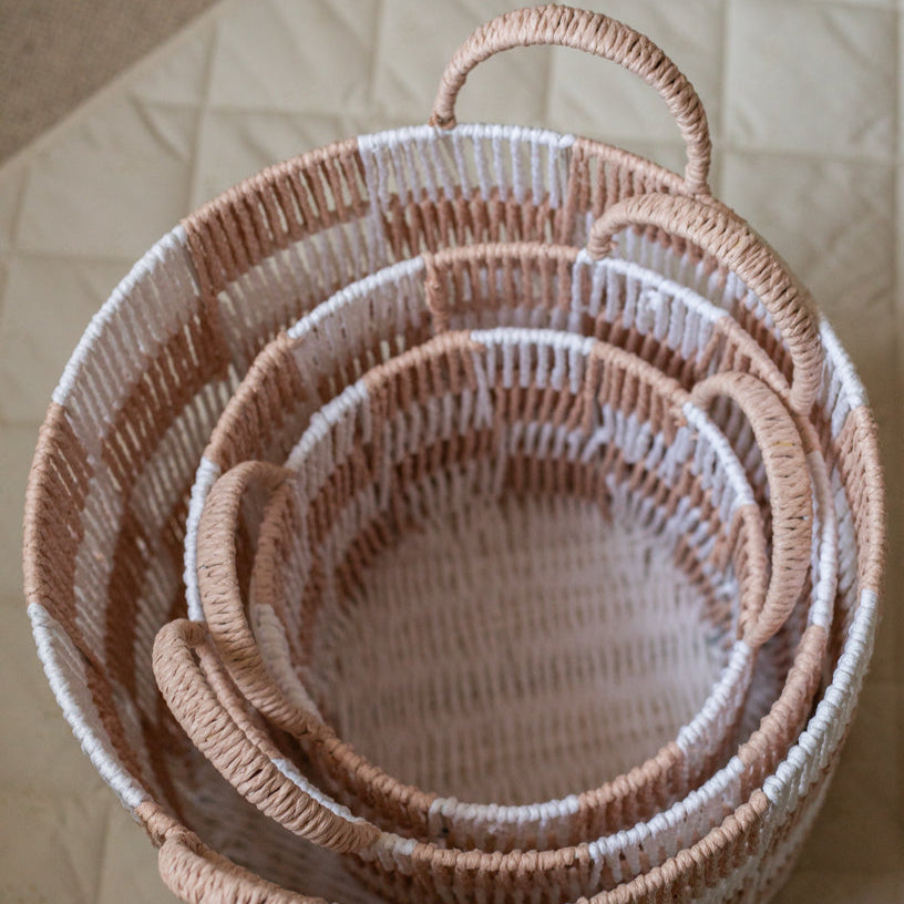 Checkerboard Storage Basket Medium - Nude