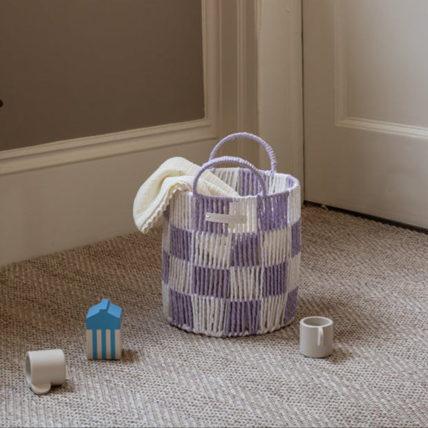 Checkerboard Storage Basket Small - Lilac