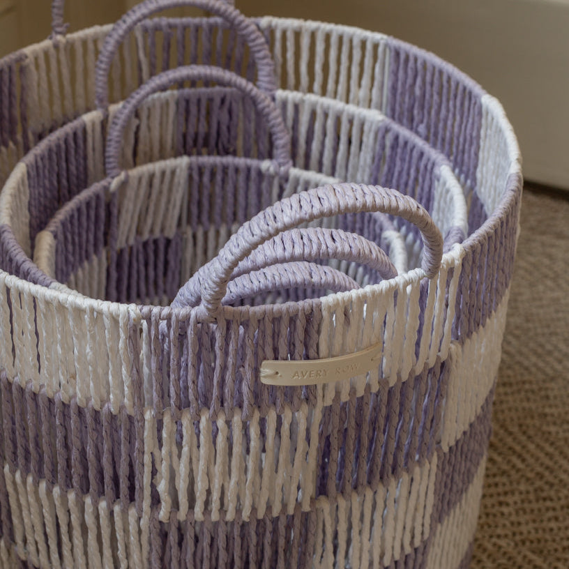 Checkerboard Storage Basket Large - Lilac
