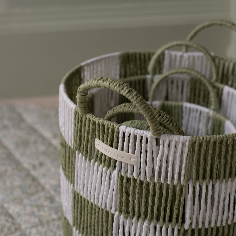 Checkerboard Storage Basket Large - Sage