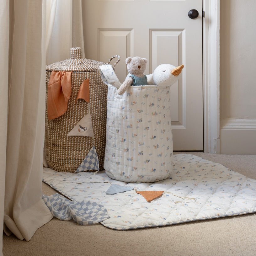 Buy Large Quilted Storage Basket - Coastline / Waves | Storage for kids by Learning Bugs UK