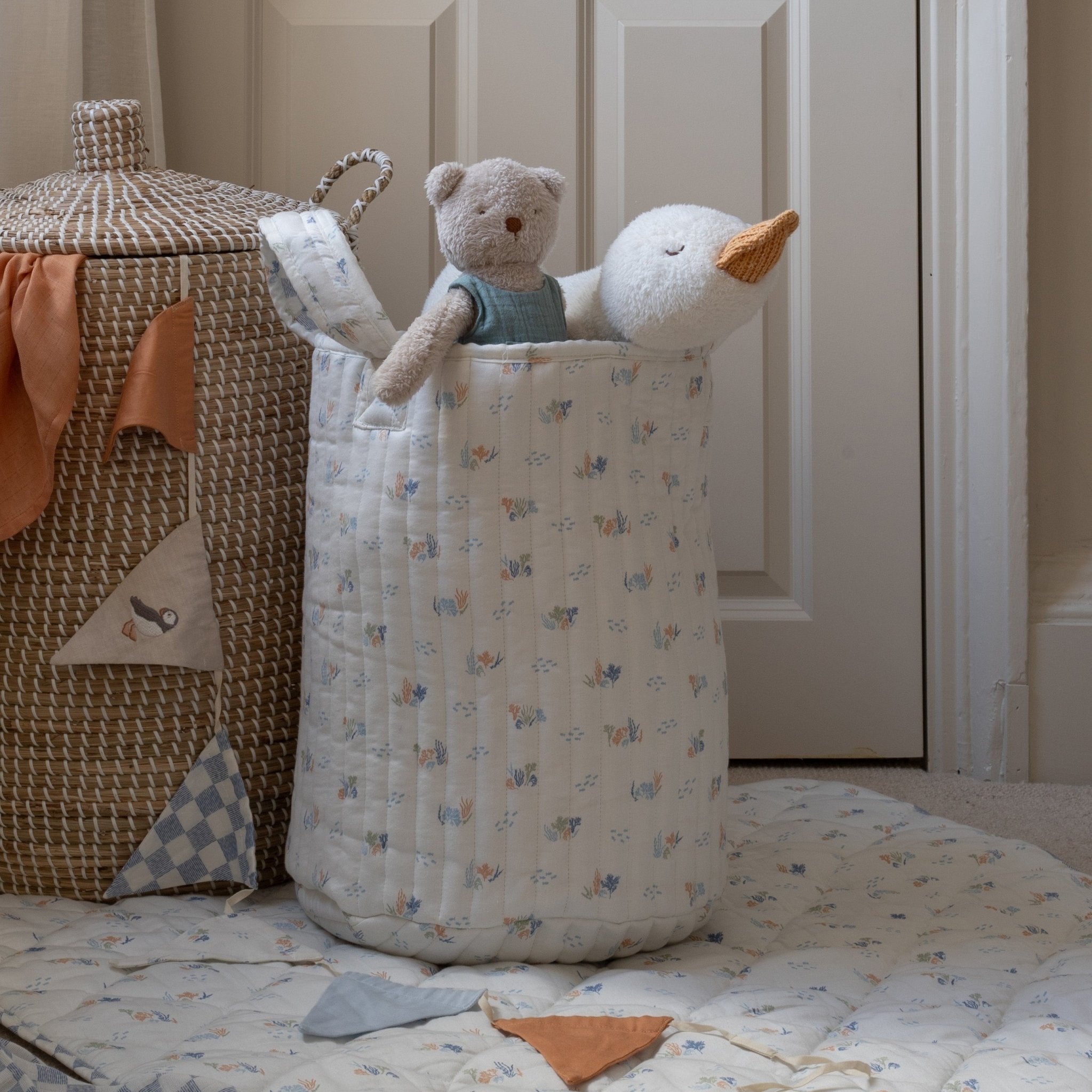 Buy Large Quilted Storage Basket - Coastline / Waves | Storage for kids by Learning Bugs UK