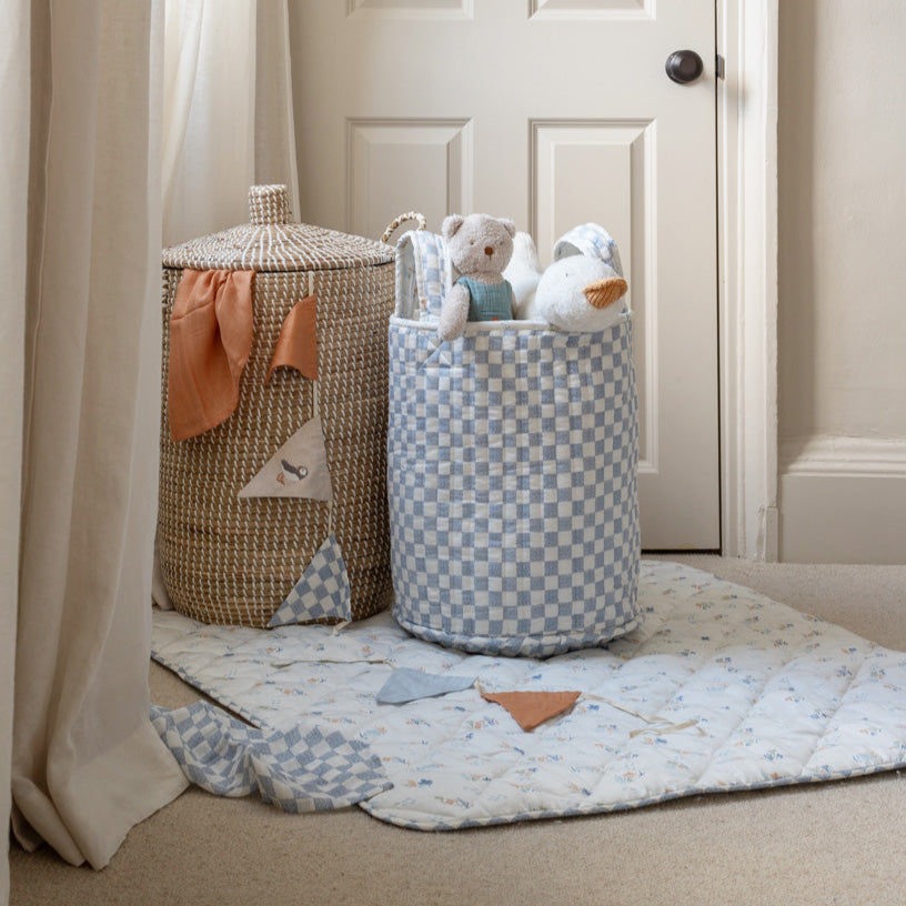 Large Quilted Storage Basket - Coastline / Waves