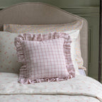 Buy Square Linen Frill Cushion - Pink Check | for kids by Learning Bugs UK