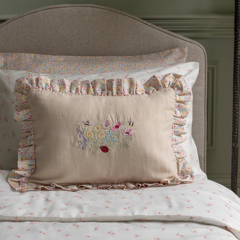 Buy Rectangle Linen Frill Cushion - Wildflower Garden | for kids by Learning Bugs UK
