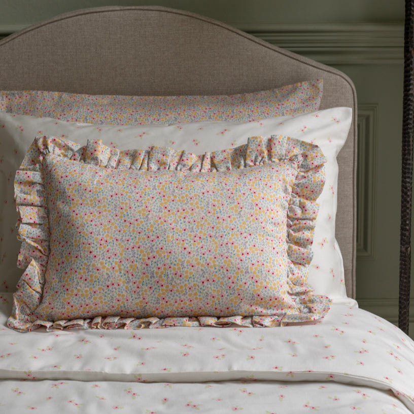 Rectangle Linen Frill Cushion - Wildflower Garden