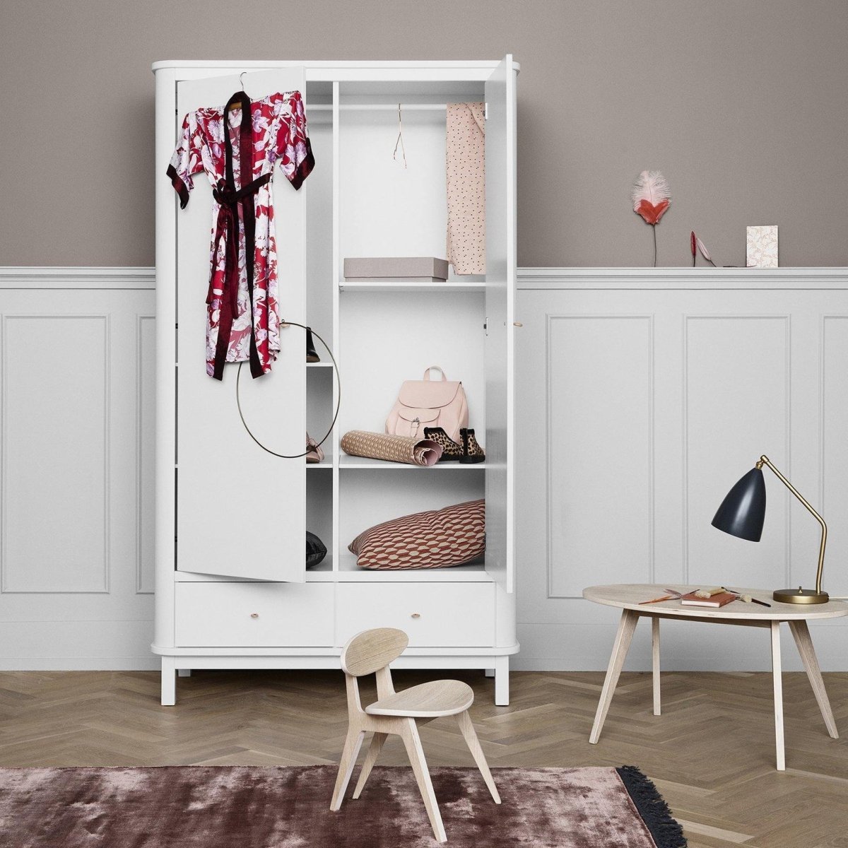 Oliver Furniture Wood Wardrobe 2 Doors - White – Wardrobes for children, available at Learning Bugs UK