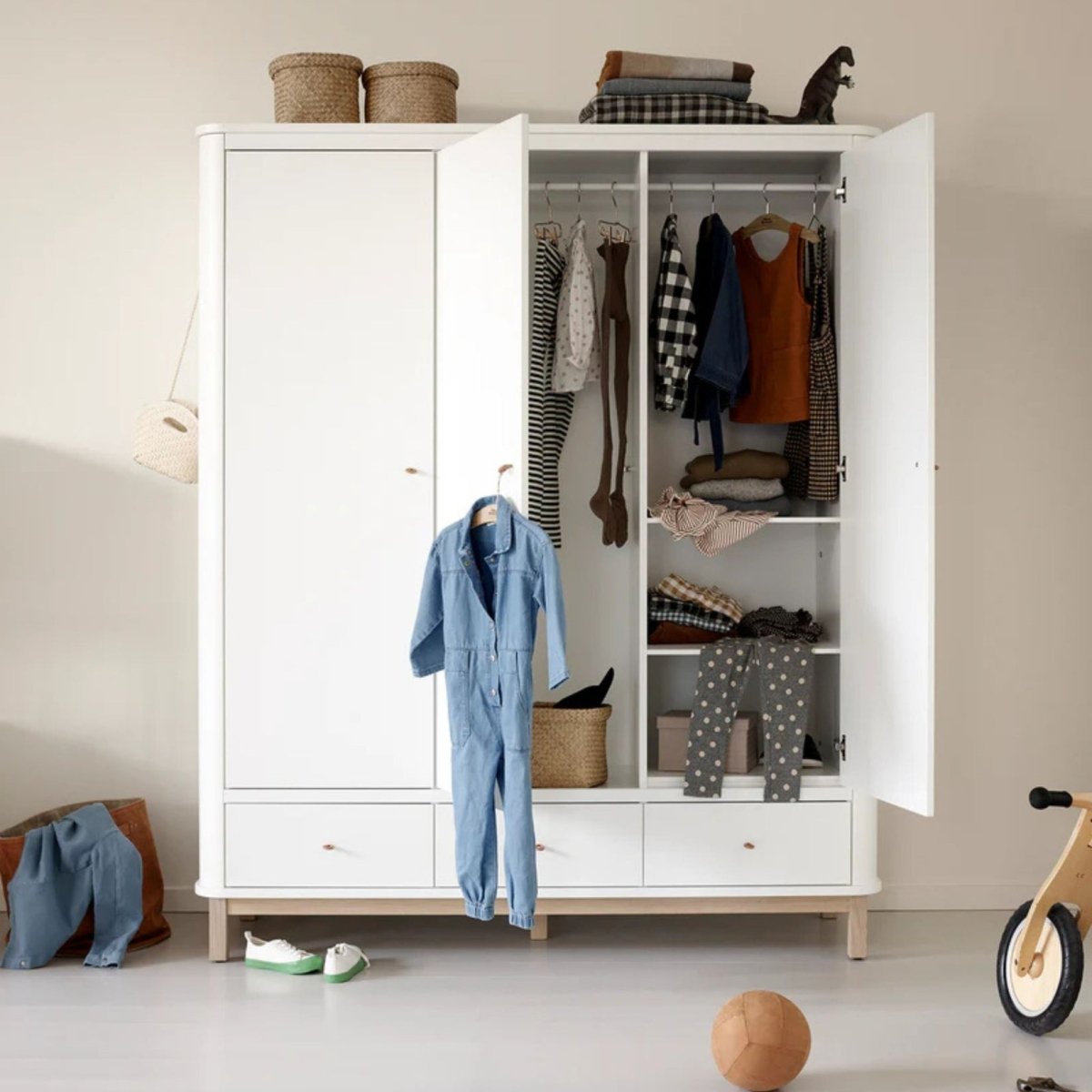 Oliver Furniture Wood Wardrobe 3 Doors - White/Oak – Wardrobes for children, available at Learning Bugs UK