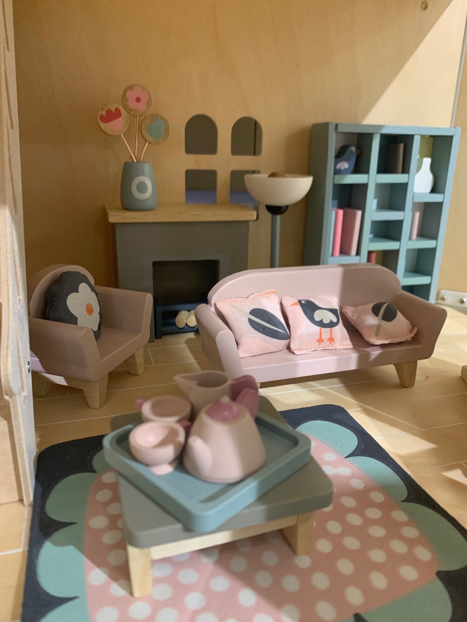 Buy Tender Leaf Dolls House Sitting Room Furniture Set | Wooden dolls house furniture for kids by Learning Bugs UK